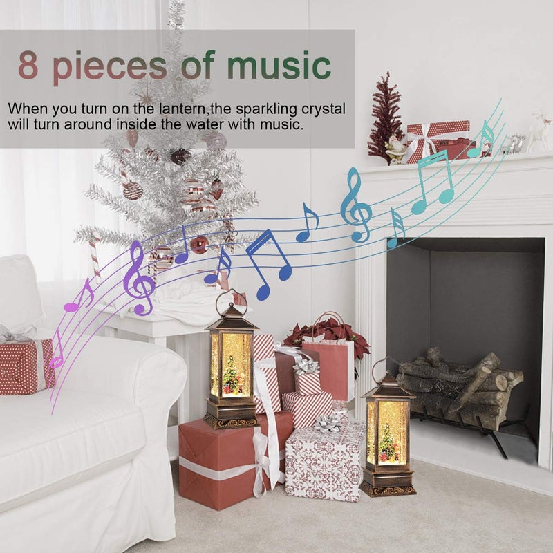 JEDAWN Christmas Snow Globes Lantern  Christmas Decoration Indoor  Battery Powered or USB Powered  Snow Globe Lantern with Music and Timer  Holiday Decorations  for Home Decor Xmas Gifts - Image 3